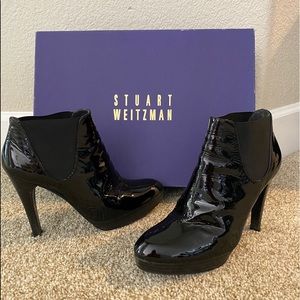 Stuart Weitzman- black patent leather booties